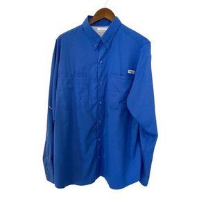 Columbia PFG Tamiami II Long Sleeve Shirt Vivid Blue Mens Size L Fishing